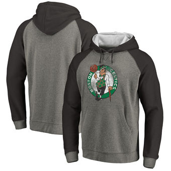 Boston Celtics Fanatics Branded Distressed Logo Tri-Blend Pullover Hoodie - Ash Black